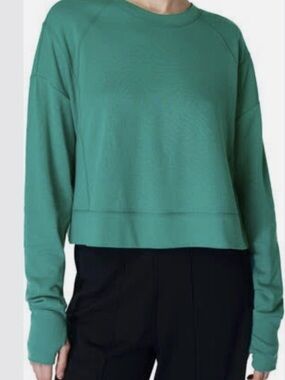 Sweaty Betty After Class Cropped Sweatshirt in Wave Green Sz US 10 (UK L)